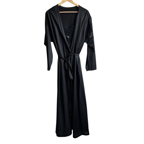 Diane Von Furstenberg Vintage Lace Nightgown Slip and Robe 80s Black - Picture 1 of 16